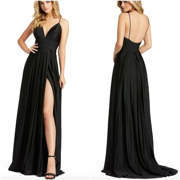 NWT Leena for Mac Duggal Black V-Neck Empire Waist Gown $338